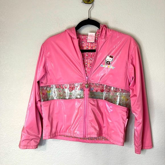 Hello Kitty Sanrio VTG Raincoat Pink Floral Panel 10/12 - Picture 1 of 12